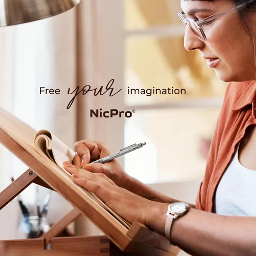 Vista 7 de Nicpro - Juego de lápices mecánicos Blocky Gear de 0.01 pulgadas en estuche, lápiz metálico con recambios de mina, borrador para dibujo, escritura