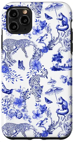 Vista 13 de French Blue Toile Chinoiserie with Flowers, Monkey, Leopards Case for iPhone 17
