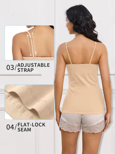 Vista 37 de Camisa Attraco de algodón, con tirantes estilo espagueti, con brasier incorporado, 2 paquetes, para mujer