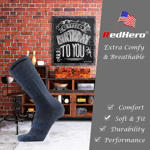 Vista 5 de Calcetines acolchados de lana merina para hombre, para senderismo, senderismo, senderismo, suaves, acogedores, ajuste térmico, control de humedad