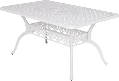 Vista 10 de VIVIJASON Mesa rectangular de comedor para patio al aire libre, mesa de patio grande rústica de aluminio fundido de bronce con agujero para paraguas