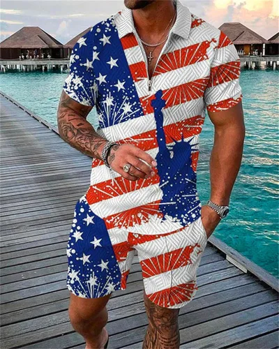 Vista 2 de Conjunto de pantalones cortos para hombre, conjunto de 2 piezas, chándal de verano, manga corta, polo y pantalones cortos, conjunto deportivo casual
