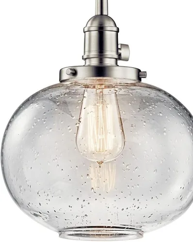 Vista 7 de Kichler Avery 9.75" 1 Luz Mini Colgante con Vidrio Semillado Transparente en Bronce Oldee®