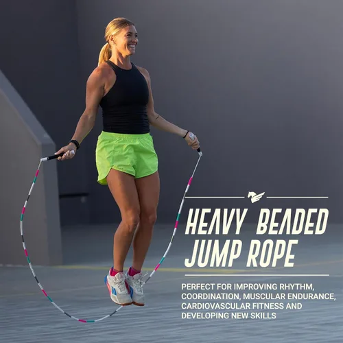 Vista 2 de Elite Jumps - Cuerda de saltar con cuentas pesadas - Cuerda de saltar con peso de 6.5 onzas para mujer - Duradero y resistente - Cuerda ajustable