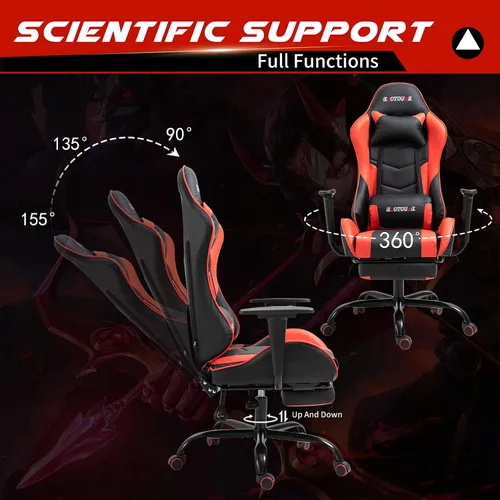 Vista 6 de Silla de masaje para juegos con reposapiés, silla de carreras de video, silla de computadora con respaldo alto, silla de computadora reclinable