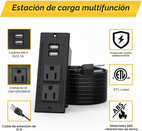 Vista 5 de Kungfuking Pasacables de Alimentación de Escritorio Regleta de Alimentación Empotrada para Conferencias en Toma de Corriente de Escritorio 2