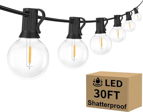 Vista 10 de Bosceos Tira de luces LED G40 para exteriores, 25 pies, regulables, inastillables, impermeables, con 12+2 bombillas conectables, luz colgante Blanco