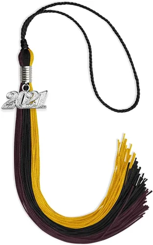 Vista 135 de Endea Graduation Borla de triple color con gota de fecha plateada (negro/dorado/granate, 2020)