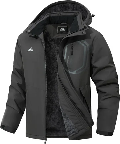 Vista 8 de Chaqueta de esquí desmontable con capucha para hombre, chaqueta de invierno acolchada impermeable, con forro cálido, parka resistente al viento
