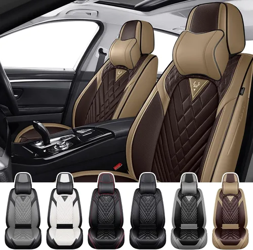 Vista 26 de Fundas de Asiento de Coche para Nissan Murano 2003-2026, Funda de Asiento Completa de Piel Nappa Impermeable, Protector de Asiento Automotriz Gris