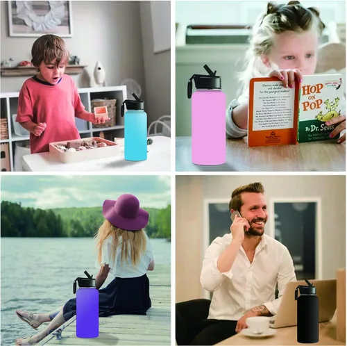 Vista 7 de Botellas de agua personalizadas para niños para la escuela, botella de agua deportiva aislada con nombre personalizado con pajilla, botella de agua