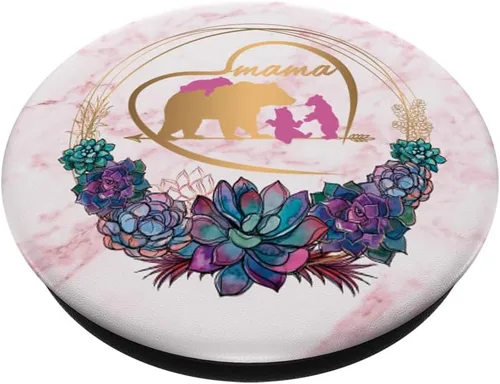 Vista 2 de Mama Bear Pop Socket 3 Cubs Rosa Mármol Oro Madres Regalos - PopSockets Grip y Stand para Teléfonos y Tabletas