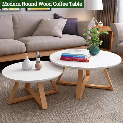 Vista 3 de HM&DX Mesa auxiliar de madera maciza, moderna mesa de centro redonda para sala de estar, mesa auxiliar de madera de granja, mesa auxiliar pequeña