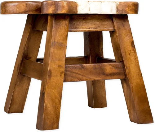 Vista 5 de Sea Island Imports - Taburete corto decorativo de madera de acacia tallada a mano