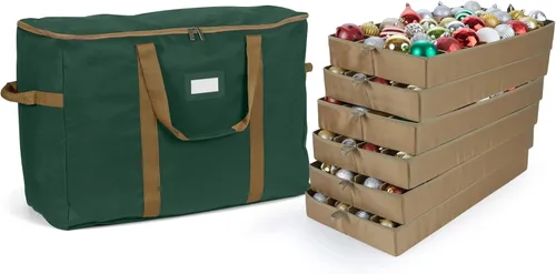 Vista 27 de Covermates Keepsakes Bolsa de almacenamiento ajustable para adornos, con asas de transporte, protección acolchada, ruedas dobles, almacenamiento