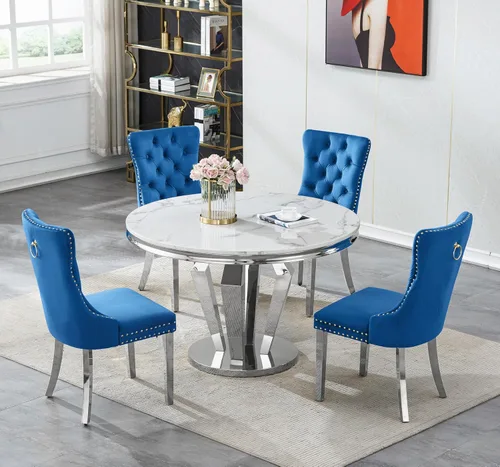 Vista 46 de Juego de mesa de comedor de mármol sintético de oro blanco de 47 pulgadas para 2, juego de mesa de comedor de cocina de 3 piezas, juego de mesa