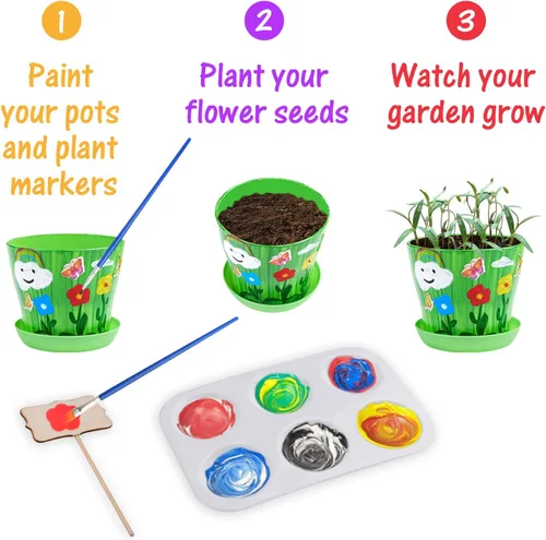 Vista 3 de Beinhome Juego de jardinería para niños, kit de jardinería de flores y pintura, kit de herramientas de jardinería para niños, el mejor regalo