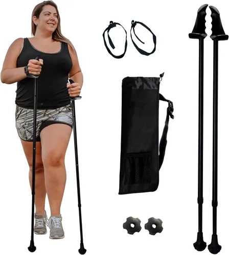 Vista 31 de York Nordic Bastones de senderismo motivadores grandes y altos para equilibrio y rehabilitación, 2 piezas, fuertes bloqueos de botón, patas de goma