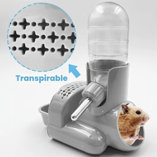 Vista 6 de VANNON Botella de agua 3 en 1 para hámster con cuenco para alimentos y base Gris