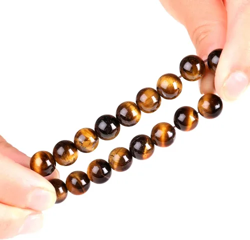 Vista 3 de Pulsera elástica de ojo de tigre natural de 0.394 pulgadas con piedras preciosas para yoga, energía curativa, para hombres y mujeres