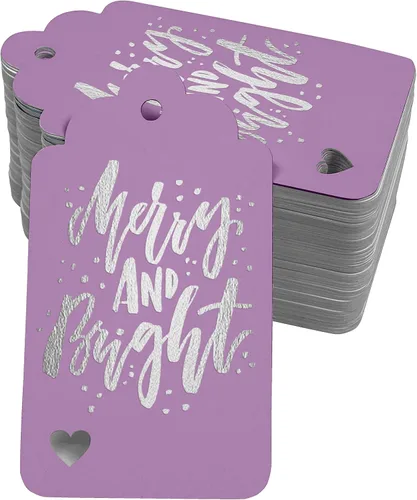 Vista 30 de Etiquetas colgantes con texto en inglés "Merry and Bright" (50 unidades)