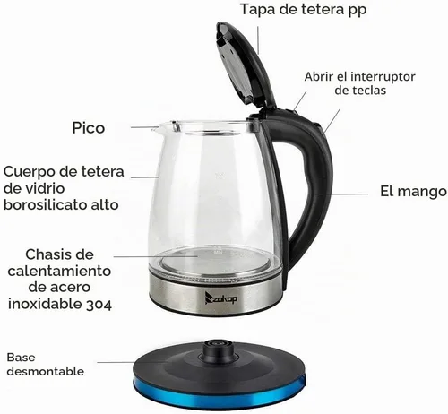 Vista 4 de Unknown1 7 colores llevaron la caldera de té eléctrica de cristal del acero inoxidable con la protección del apagado automático (1.8l) apagado