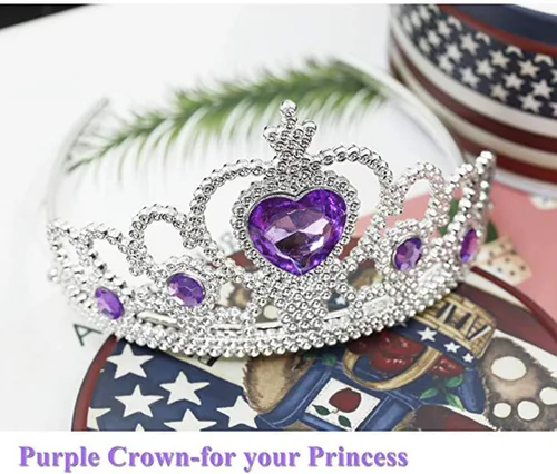 Vista 4 de Disfraz de princesa Sofía Rapunzel, accesorios de vestir para niñas, guantes de Rapunzel, tiara, corona, collar, aretes, pulsera, anillo