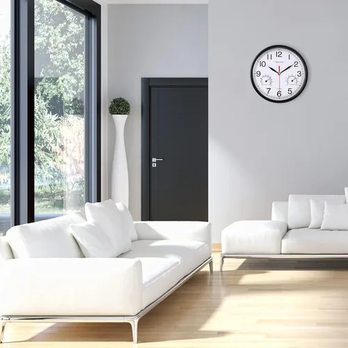 Vista 2 de Reloj de pared blanco de 8 pulgadas, silencioso, con temperatura Decorativo para cocina/sala de estar/dormitorio/oficina/escuela/aula