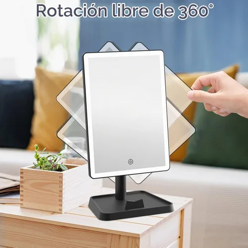 Vista 8 de FUNTOUCH Espejo de tocador de maquillaje recargable con luces, espejo de escritorio grande iluminado con 96 luces LED y aumento de 10x, iluminación