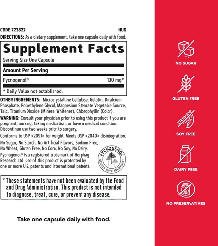 Vista 5 de GNC Pycnogenol 100 mg, apoya la salud circulatoria, 30 cápsulas Powerful Antioxidant that Protects Cells from Free Radical Damage and Helps