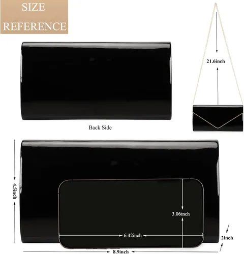Vista 6 de Dexmay - Bolso de mano de piel de patente brillante para mujer, bolso de noche plegable