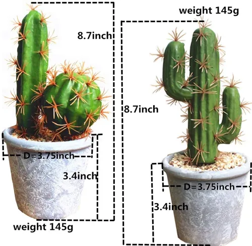 Vista 2 de Plantas suculentas artificiales, plantas decorativas de cactus falsos, cactus artificiales con macetas grises, cactus sintético artificial