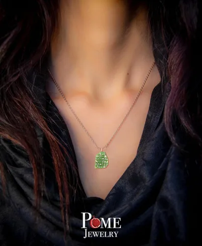 Vista 2 de Pome Losa de piedra egipcia con jeroglíficos en oro macizo de 14 quilates, esmalte verde, fabricada en Estados Unidos, joyería fina egipcia