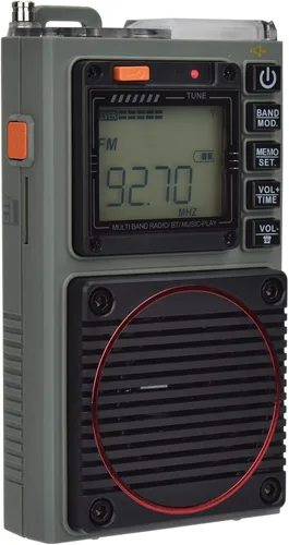 Vista 3 de Radio, control de aplicación Bluetooth altavoz compatible con tarjeta microSD, receptor AM/FM/VHF/onda corta/WB con alertas NOAA y antena de cable