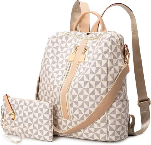 Vista 14 de Mochila Monedero para Mujer de Cuero Anti-robo Grande de Diseñador de Moda Mochila de Viaje Bolsa Mochila para Hombre Bolsas de Hombro, A-Marrón