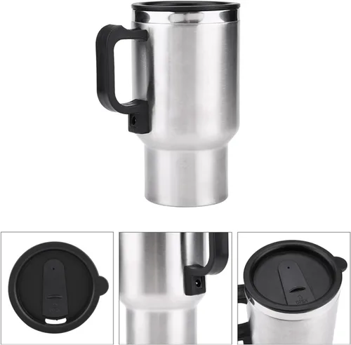 Vista 4 de Taza de calefacción para automóvil, taza de viaje de acero inoxidable de 12 V 15.2 fl oz con encendedor de cigarrillos, taza de café de viaje