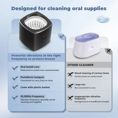 Vista 3 de Limpiador ultrasónico de dentadura, limpiador ultrasónico de joyería de 43 kHz para retenedor, protector bucal, alineador, frenos, cabezal