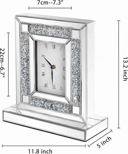 Vista 4 de SHYFOY Reloj de escritorio con espejo, reloj de mesa silencioso de lujo Plata