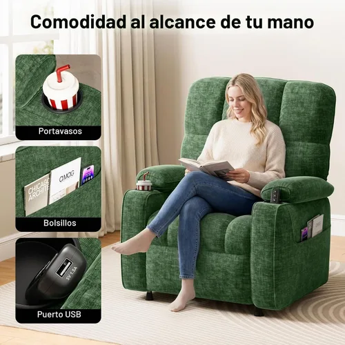 Vista 3 de Amada - Silla reclinable eléctrica sincronizada para adultos Verde