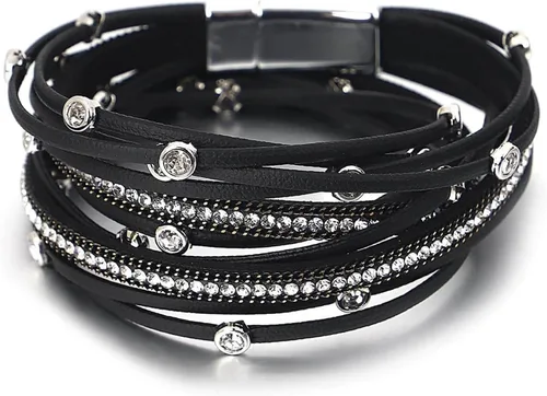Vista 18 de Fesciory - Pulsera de leopardo para mujer, estilo bohemio de cuero multicapa con perlas de cristal