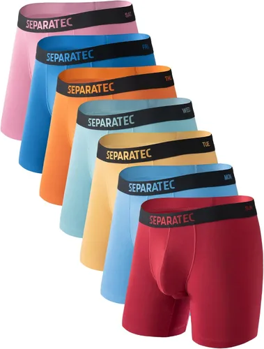 Vista 15 de Separatec Ropa Interior Masculina de Doble Bolsa Transpirable de Rayón Refrescante Hecha de Bambú, Calzoncillos Bóxer y Trunks Paquete de 7 Negro