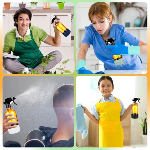 Vista 6 de ZENOWICK Paquete de 2/Botellas de Spray de Vidrio de 16 Oz, Recipientes Vacíos Rellenables con Funda de Silicona, Juegos de Botellas de Spray