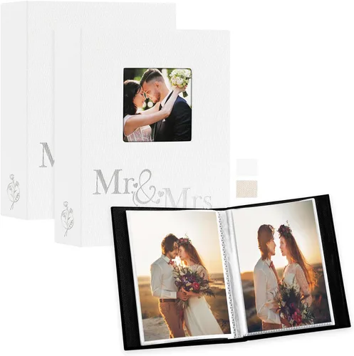 Vista 16 de Lanpn Álbum de fotos de boda de 4 x 6 pulgadas, 2 paquetes, cada paquete tiene capacidad para 50 imágenes, mini álbumes de fotos de boda