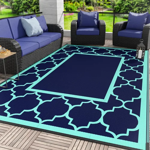 Vista 28 de GENIMO - Alfombra para exteriores de 8 x 10 pies, para patio, espacios amplios, impermeable, de pajillas de plástico, alfombra reversible