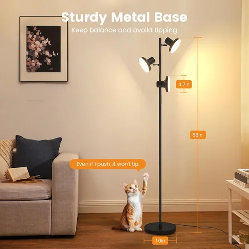 Vista 5 de SIBRILLE Lámpara de pie LED de árbol de 36W, lámpara de pie ajustable moderna con control remoto y táctil, 4 temperaturas de color, 3 lámparas