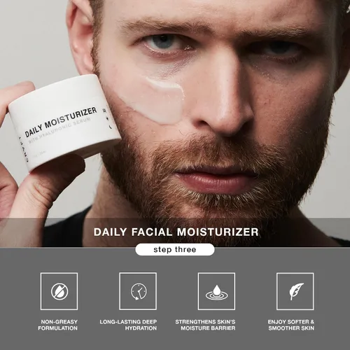 Vista 5 de CRVFT Kit de cuidado facial para hombre, lavado facial de aloe vera, 3 onzas, hidratante hialurónico de 1 onza, exfoliante de carbón de 1.7 onzas