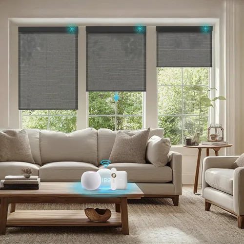 Vista 20 de Persianas motorizadas con control remoto, persianas enrollables opacas completas, funcionan con Homekit Alexa y Google Assistant, persianas solares