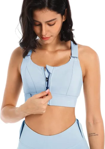 Vista 5 de Sujetador deportivo para mujer, yoga, entrenamiento, alto impacto, cierre frontal, sin mangas, tirantes ajustables, sostén de espalda cruzada