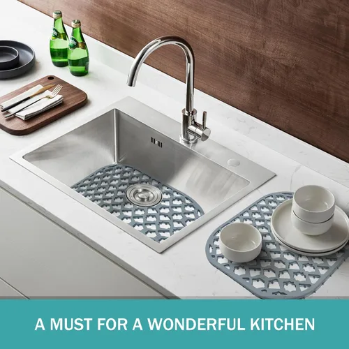 Vista 9 de Protectores de fregadero para fregadero de cocina, accesorio para fregadero de cocina, alfombrillas de silicona para colador de acero inoxidable