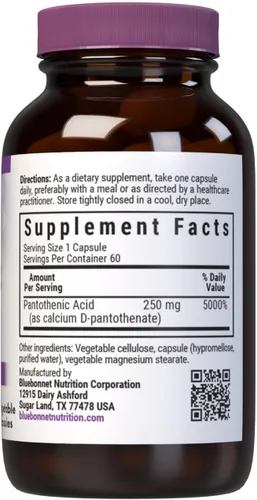 Vista 2 de Bluebonnet Ácido pantoténico 250 mg cápsulas vegetales, 60